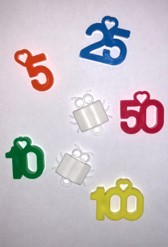 Image contains Number 5, 10, 25, 50, and 100 toe tokens and Book Bug examples.